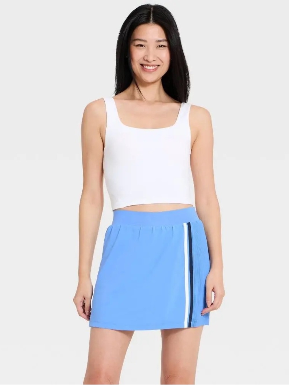 NWT All in Motion Women's High-Rise Pleated Skort Blue Stripe Sz S Athletic